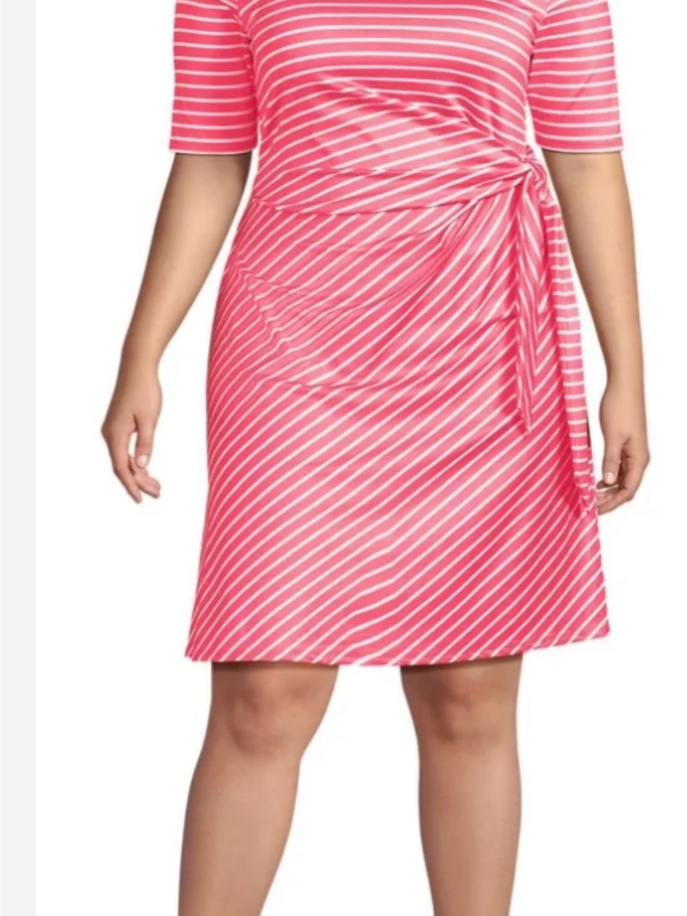 Lands' End Coral Pink and White Striped Tie-Front Mini Dress